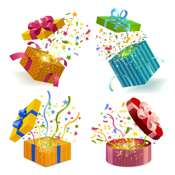 Gift Boxes And Confetti Set — Stock Vector