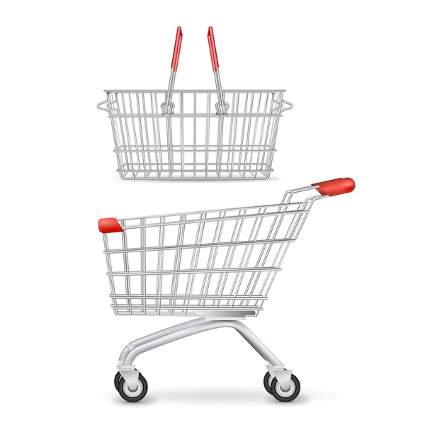 Wheeled Shopping Trolley And Basket Isolated — 图库矢量图片