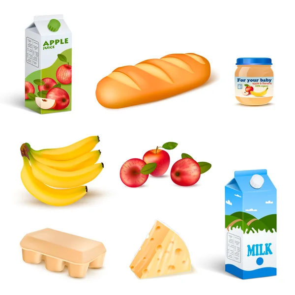 Ensemble de produits isolés pour aliments dans les supermarchés — Image vectorielle