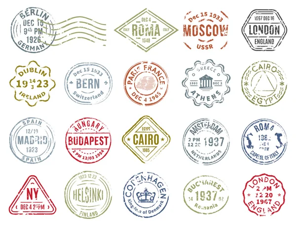 Série de timbres postaux colorés — Image vectorielle