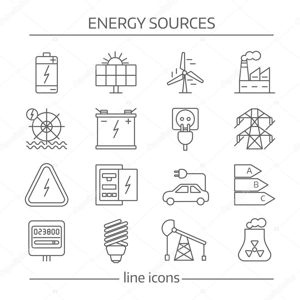Energy Sources Line Icon Set