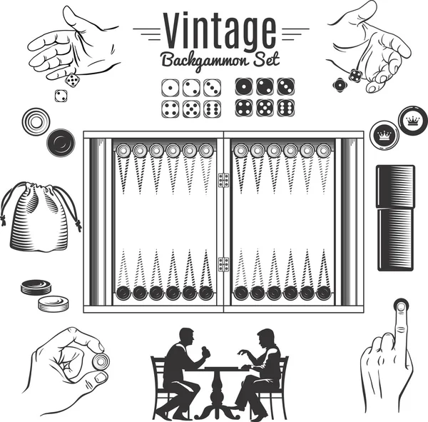 Backgammon Vintage Style Elements Set — Stock Vector