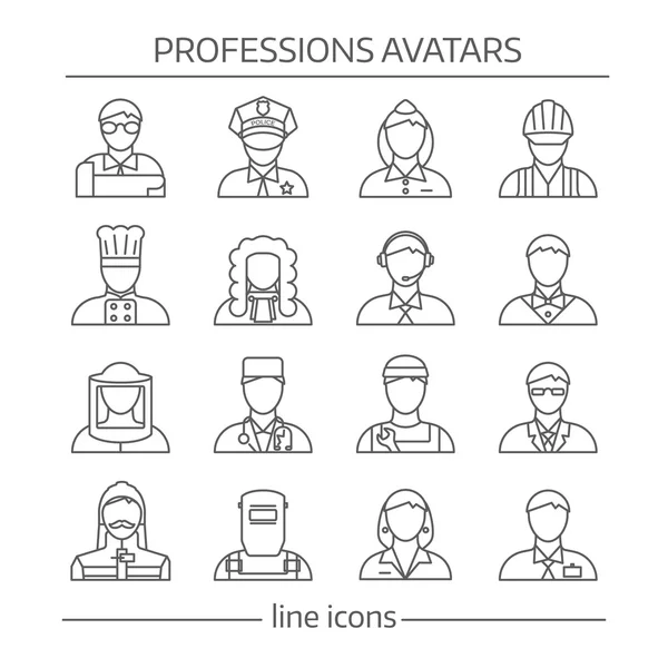 Professioni Avatars Line Icon Set — Vettoriale Stock