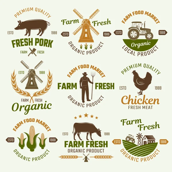 Produtos agrícolas estilo retro Emblems — Vetor de Stock