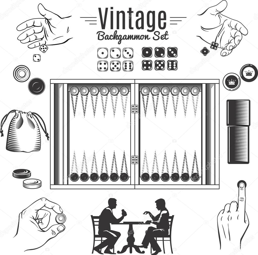 Backgammon Vintage Style Elements Set
