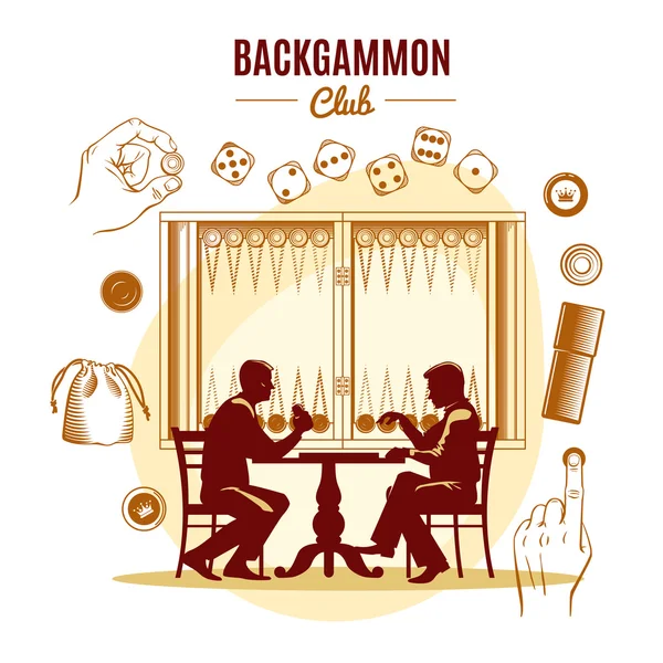 Backgammon Club Vintage Style Design — Stock Vector