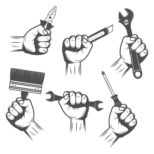 Outils de travail dans les mains ensemble — Image vectorielle
