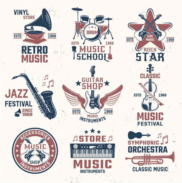 Música estilo retro emblemas — Archivo Imágenes Vectoriales