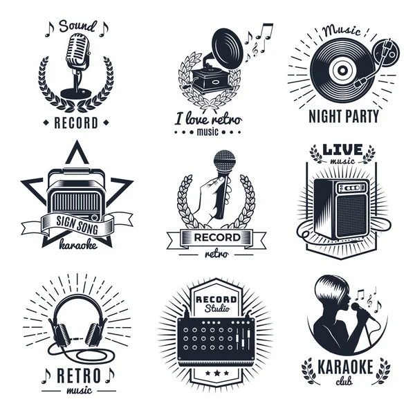 Karaoke Elementos Monocromo Vintage Emblemas — Vector de stock