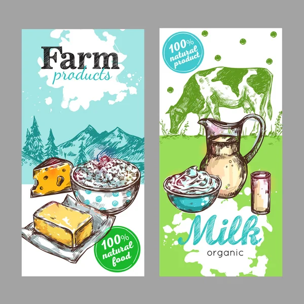 Farm Products Milk Banner Set — Stockový vektor