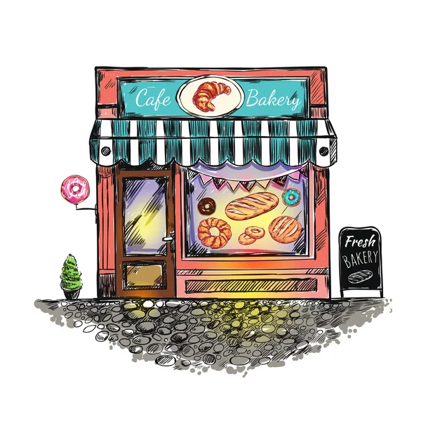 Outdoor Cafe Bakery Sketch — Stock Vector