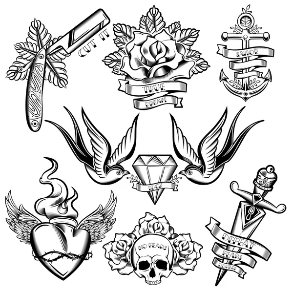 Tattoo Monochrome Elements Set — Stock Vector