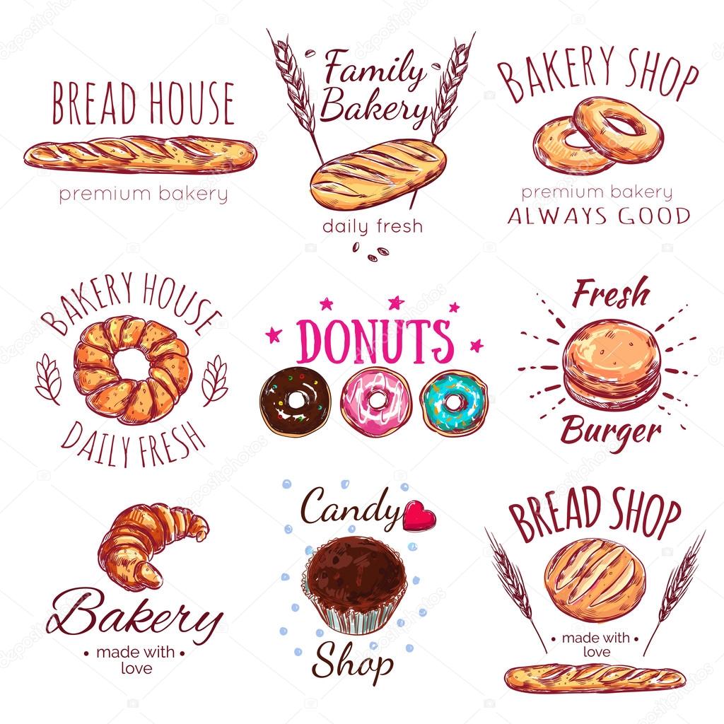 Bread house logo set with bread house premium bakery bread shop descriptions par example vector illustration