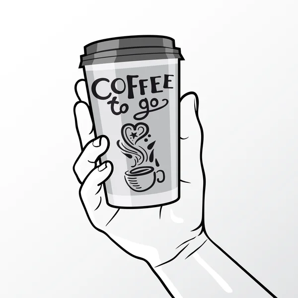 Caffè per andare tazza in mano Composizione — Vettoriale Stock