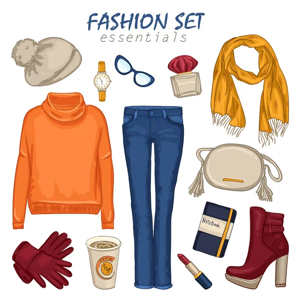 Fashionable Clothing Girl Composition — Διανυσματικό Αρχείο