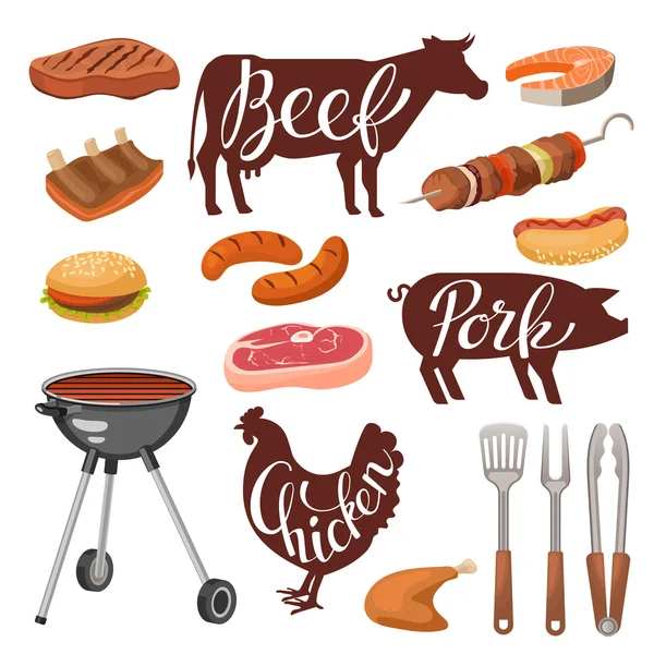 Ensemble d'éléments de barbecue — Image vectorielle