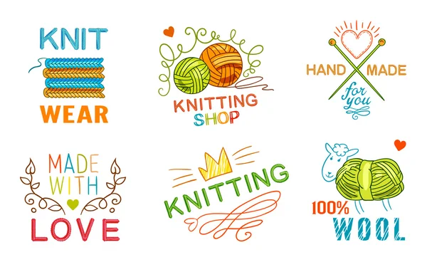 Ensemble de logo en tricot fait main — Image vectorielle