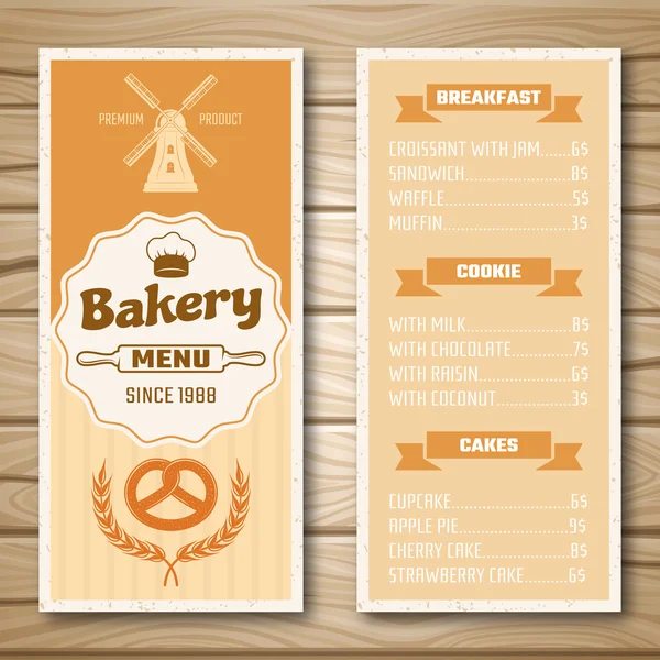 Menu Bakery Shop — Vetor de Stock
