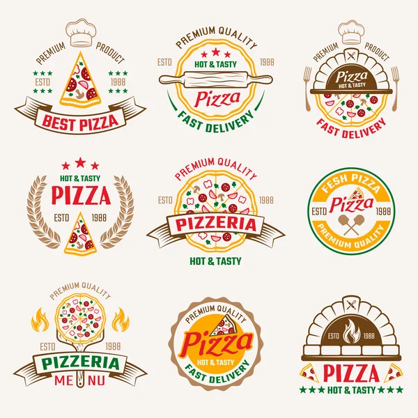 Pizzería emblemas de colores — Archivo Imágenes Vectoriales