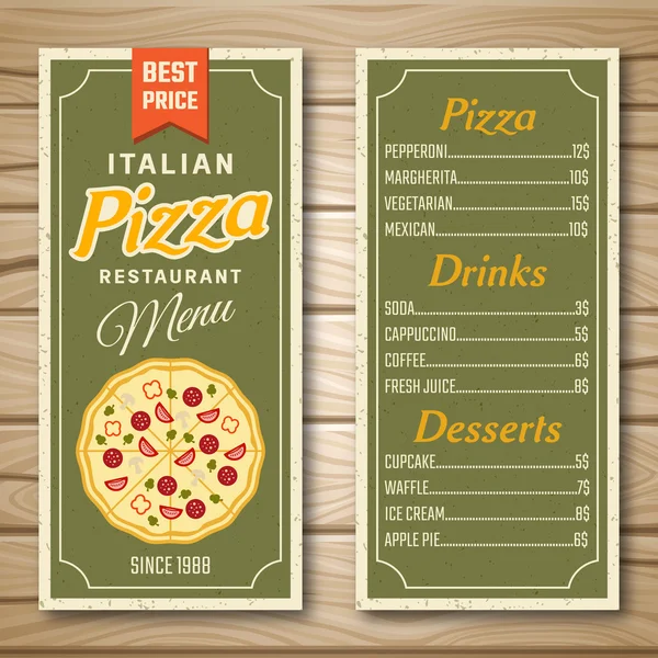 Меню ресторана итальянской пиццы — стоковый вектор