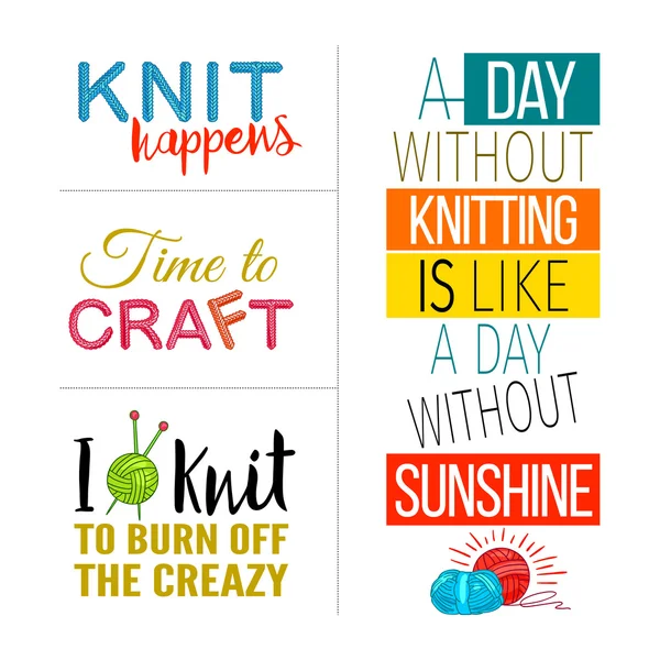 Hand Knit Quote Set — Stock Vector