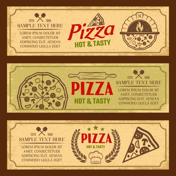 Conjunto de pancartas horizontales de estilo vintage de pizza — Archivo Imágenes Vectoriales