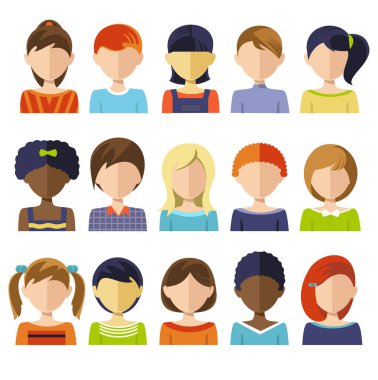 Düz çocuklar kafaları Icon Set