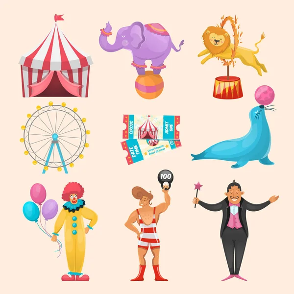 Conjunto de elementos de personagem de circo — Vetor de Stock
