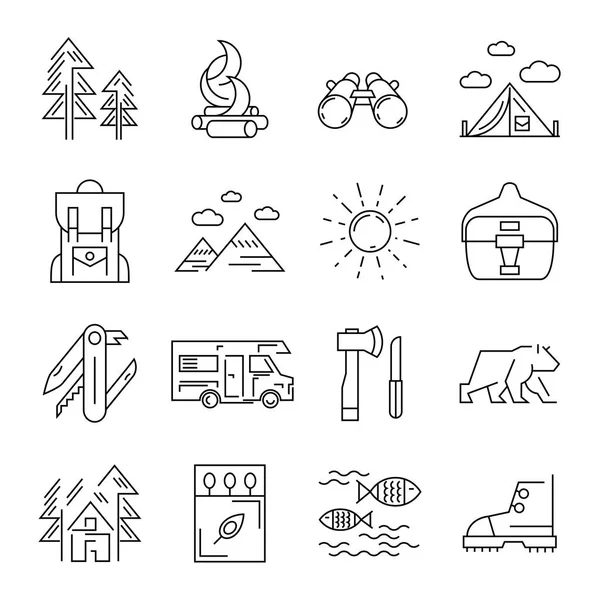 LÍNEA DE CAMPING ICON SET — Vector de stock