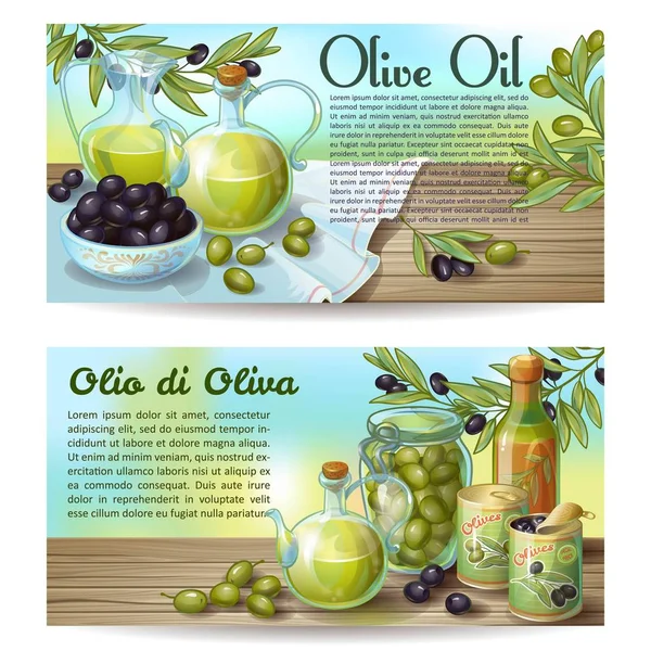 Conceptos horizontales del aceite de oliva — Archivo Imágenes Vectoriales