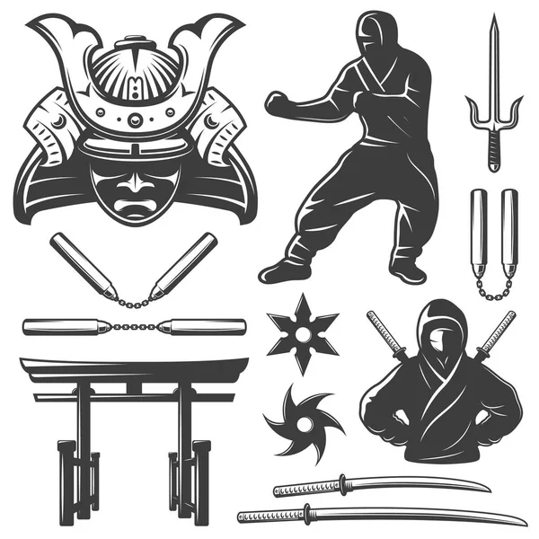 Combattimento Samurai Elementi Set — Vettoriale Stock