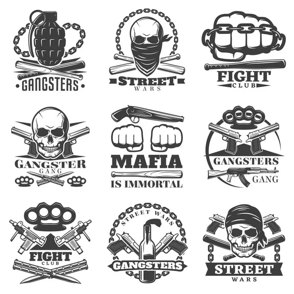 Conjunto de Emblemas de Gangster de Guerra de Rua — Vetor de Stock