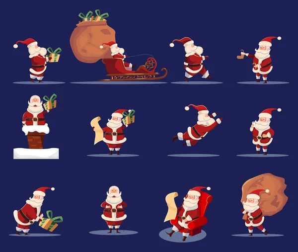 Santa Claus Funny Caroon Character Icon Set — Stock Vector