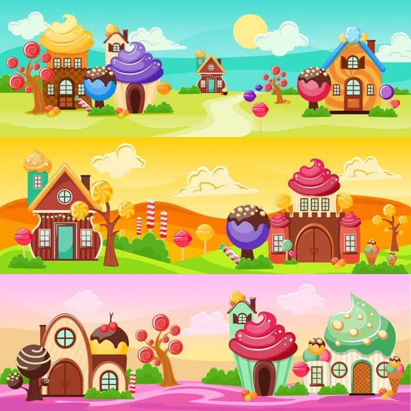 Sweets Paisagem Banners Set — Vetor de Stock