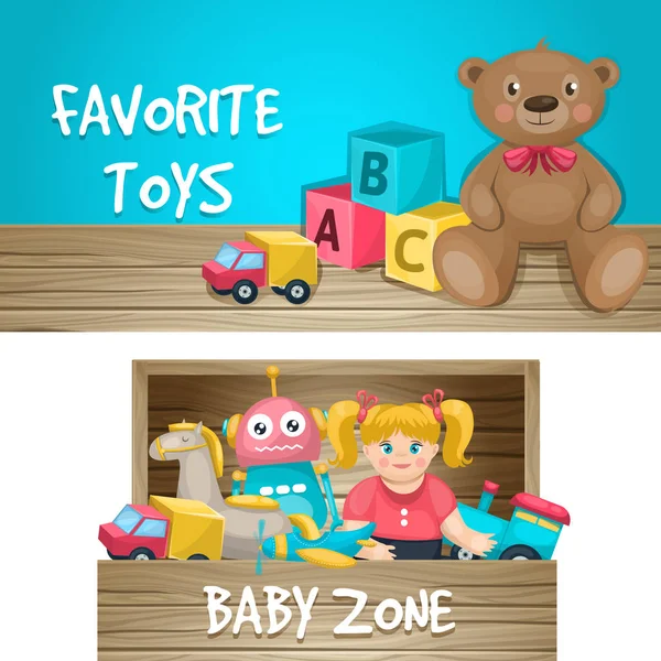 Kinderen speelgoed horizontale composities — Stockvector