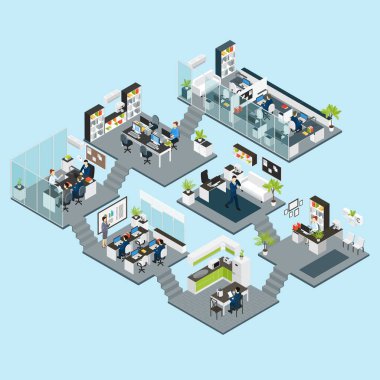 Office izometrik farklı katlarda