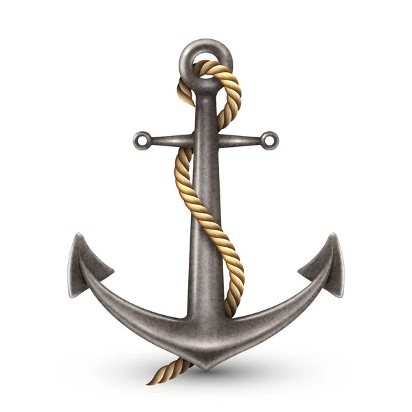 Realistic Anchor With Rope — Stock Vector