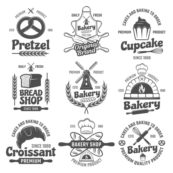 Panadería Negro blanco emblemas — Vector de stock