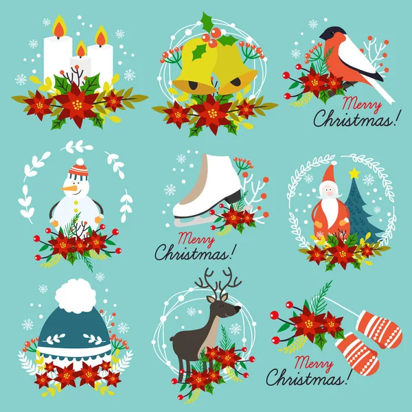 Emblemas dibujados a mano de Navidad — Vector de stock