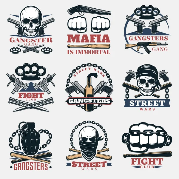 Mafia Fight Emblems In Color — Stock Vector