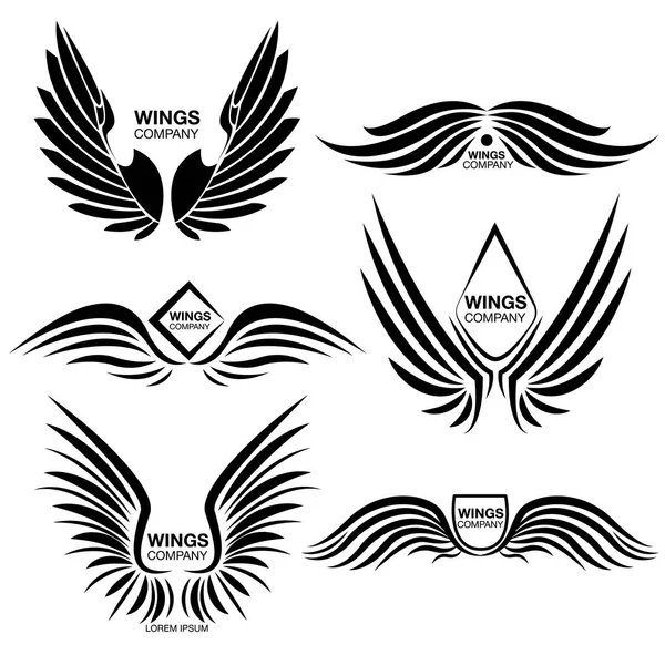 Ensemble d'éléments de logo monochrome Wings — Image vectorielle