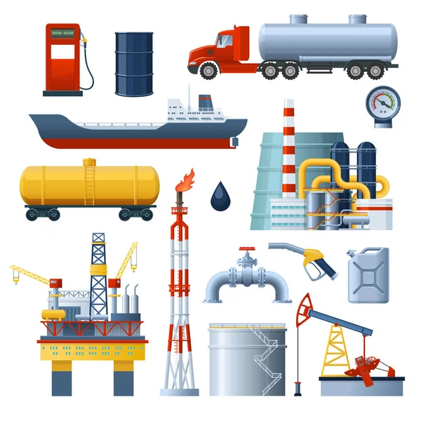 Conjunto de elementos da indústria petrolífera — Vetor de Stock