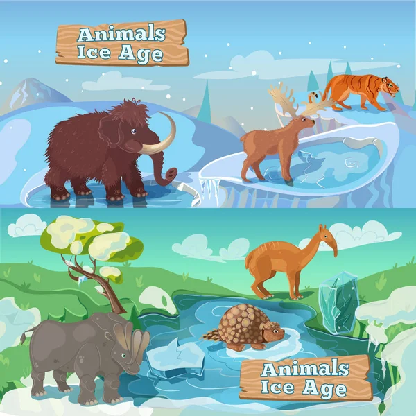 Beasts Ice Age Horizontal Banners — Stock Vector