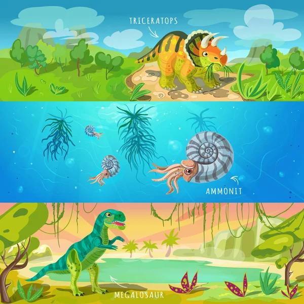 Animals Jurassic Banners Set — Stock Vector
