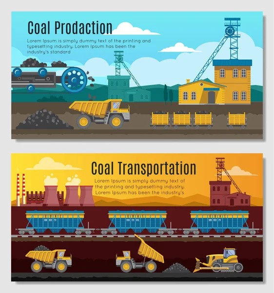 Banners de produção de carvão conjunto —  Vetores de Stock
