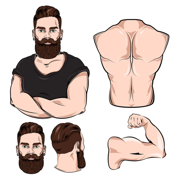 Partes masculinas del cuerpo para el sistema del tatuaje — Archivo Imágenes Vectoriales