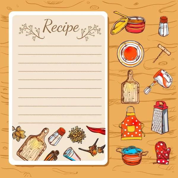 Libro de recetas y utensilios de cocina — Vector de stock