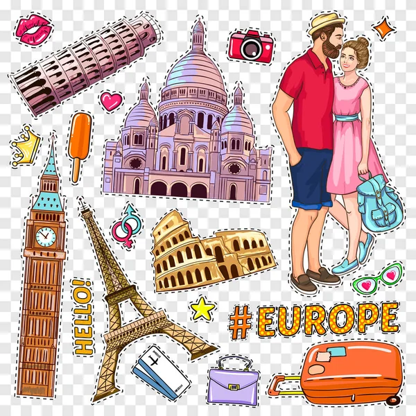 Travel Pop Art Patches Set — Stock Vector