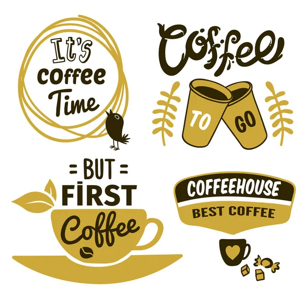 Logotipos de café con cotizaciones establecidas — Vector de stock