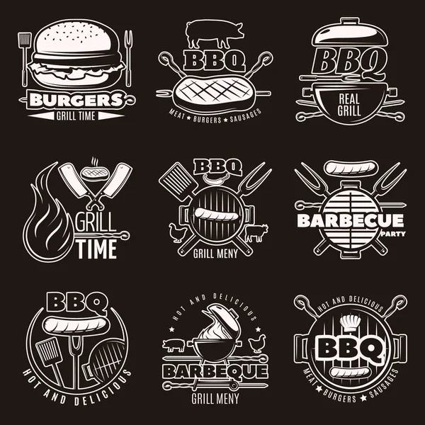 Monochroom Barbecue emblemen Set — Stockvector